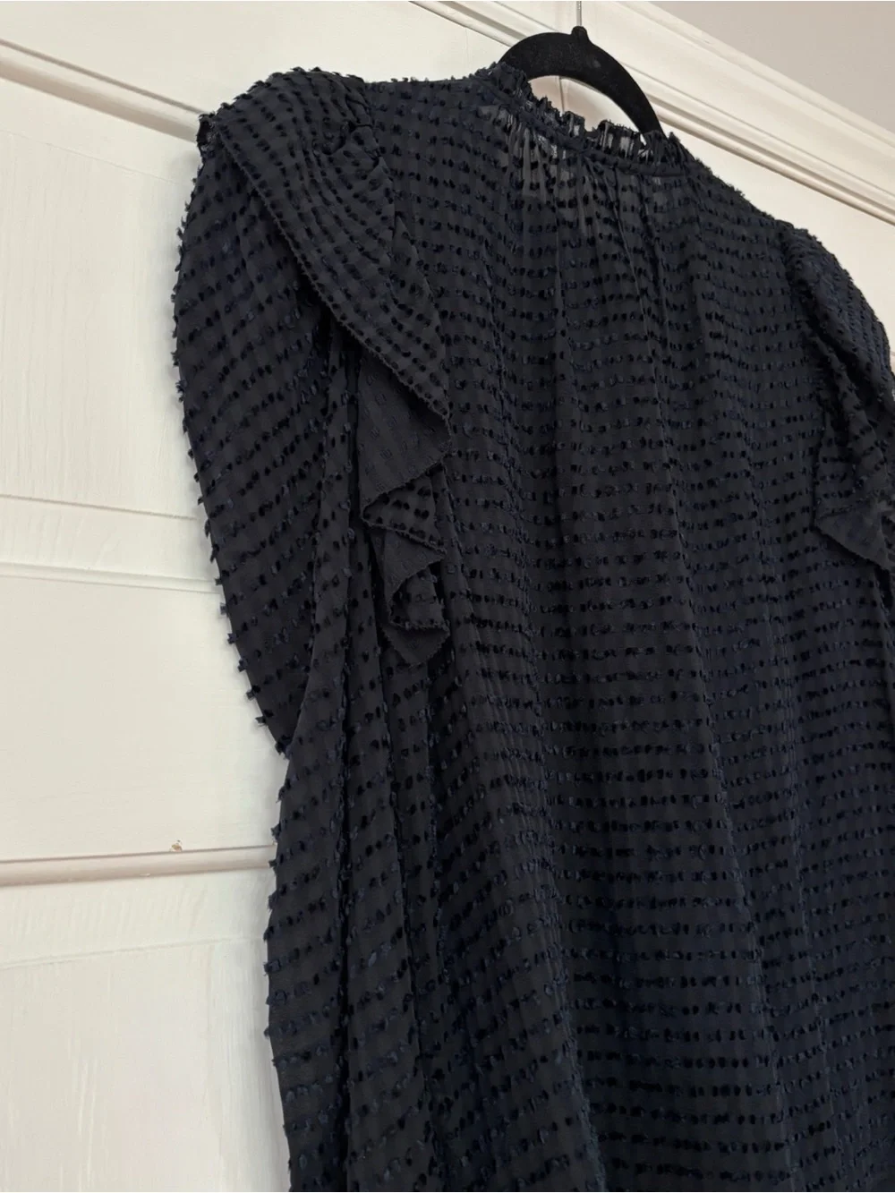 Ulla Johnson Fiona‎ Blouse Noir Navy Black Swiss Dot Silk Puff Sleeve Top Size 2